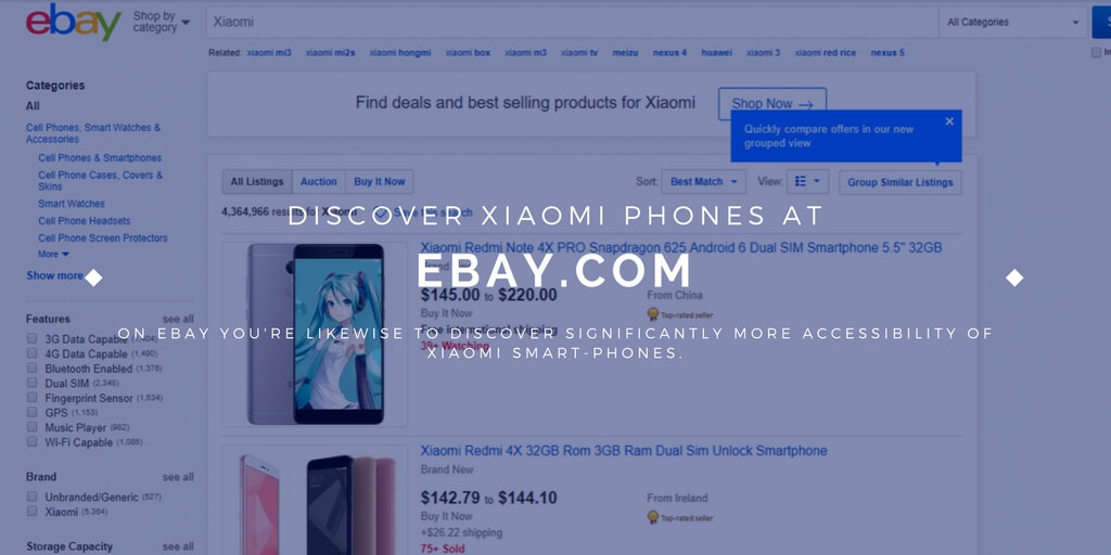 Search Ebay for Xiaomi phones