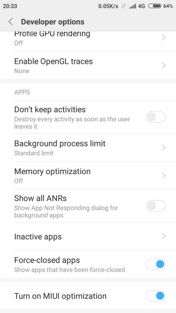 Turn off Memory optimization on MIUI 8/9